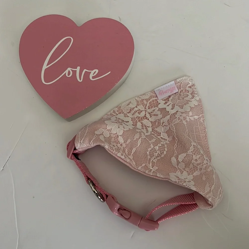 Whimsey Pink Lace Dog Bandanna With Adjustable Collar